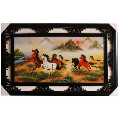 Tranh sứ Bát Tràng vẽ mã đáo thành công 95x55cm