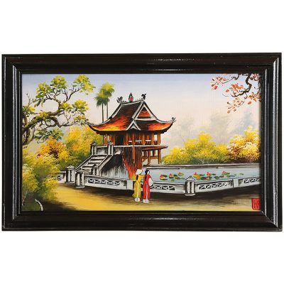 Tranh Sứ vẽ Chùa Một cột 95x55cm