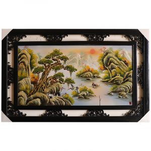 Tranh sứ Bát Tràng vẽ sơn thủy hữu tình