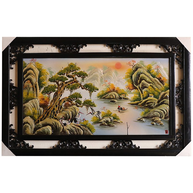 Tranh sứ Bát Tràng vẽ sơn thủy hữu tình