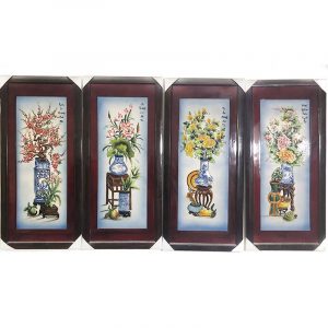Tranh tứ cảnh cổ đồ men màu đắp nổi 98x48cm