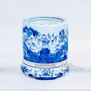 Bát hương Men rong xanh vẽ hoa sen Bát Tràng p20