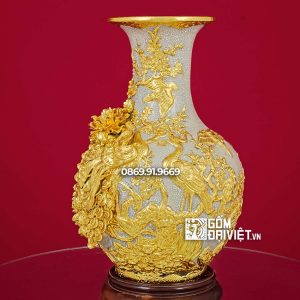 Bình tỏi công đào Dát Vàng H60cm