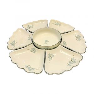 Bộ bát đĩa Bát Tràng hoa mặt trời mâm cúng gia tiên sen xanh