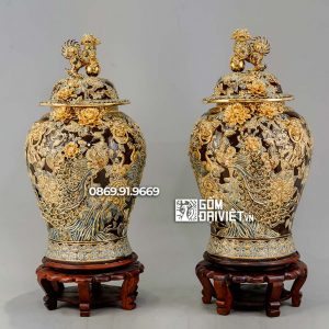 Chóe Đắp Nổi Phú Quý Trường Xuân Màu Nâu Vẽ Vàng 24K 80L
