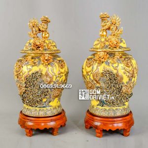 Chóe Thờ 20L Màu Vàng Đắp Chim Công Vẽ Vàng 24K