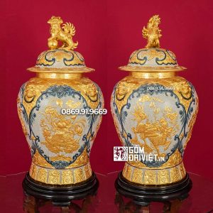 Chóe Tứ Linh Men Rạn Dát Vàng 9999 Men Rạn 80l