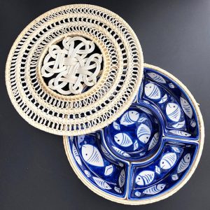 Khay mứt mây di băng cá men lam