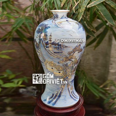 Mai bình sơn thủy tùng chùa Vẽ Vàng h56cm