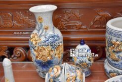 Bộ Đồ Thờ 1 Bát Hương Men Rạn Đắp Nổi