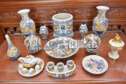 Bộ Đồ Thờ 1 Bát Hương Men Rạn Đắp Nổi