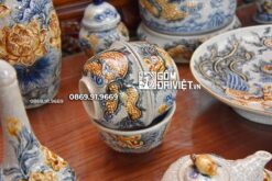 Bộ Đồ Thờ 1 Bát Hương Men Rạn Đắp Nổi