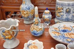 Bộ Đồ Thờ Chung Cư Đầy Đủ Men Rạn Nổi Bát Tràng