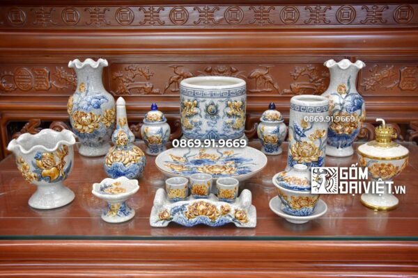 Bộ Đồ Thờ Chung Cư Đầy Đủ Men Rạn Nổi Bát Tràng