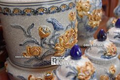 Bộ Đồ Thờ Cúng Phật Men Rạn Bát Tràng Họa Tiết Sen C2