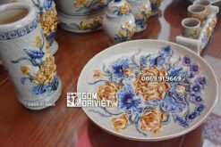 Bộ Đồ Thờ Cúng Phật Men Rạn Bát Tràng Họa Tiết Sen C2