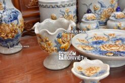 Bộ Đồ Thờ Đắp Nổi Hoa Sen Men Rạn Cổ Bát Tràng 1m53