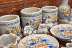 Bộ Đồ Thờ Đắp Nổi Hoa Sen Men Rạn Cổ Bát Tràng 1m53