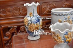 Bộ Đồ Thờ Đắp Nổi Hoa Sen Men Rạn Cổ Bát Tràng 1m53