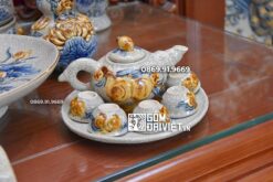 Bộ Đồ Thờ Đắp Nổi Hoa Sen Men Rạn Cổ Bát Tràng 1m53