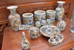 Bộ Đồ Thờ Gia Tiên Đắp Rồng Men Rạn Nổi