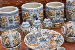 Bộ Đồ Thờ Gia Tiên Đắp Rồng Men Rạn Nổi