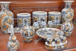 Bộ Đồ Thờ Gia Tiên Đắp Rồng Men Rạn Nổi