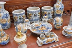 Bộ Đồ Thờ Gia Tiên Đắp Sen Rồng Men Rạn Cổ