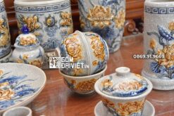 Bộ Đồ Thờ Gia Tiên Đắp Sen Rồng Men Rạn Cổ