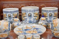 Bộ Đồ Thờ Gia Tiên Đắp Sen Rồng Men Rạn Cổ