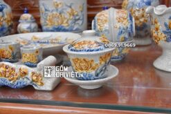 Bộ Đồ Thờ Gốm Men Rạn Cổ Khắc Hoa Sen Nổi Bát Tràng C3