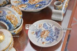 Bộ Đồ Thờ Gốm Men Rạn Cổ Khắc Hoa Sen Nổi Bát Tràng C3