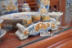 Bộ Đồ Thờ Thờ Phật Đắp Hoa Sen Men Rạn