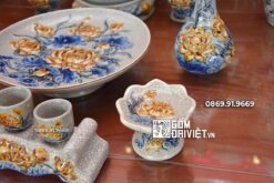 Bộ Đồ Thờ Thờ Phật Đắp Hoa Sen Men Rạn