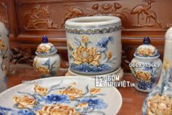 Bộ Đồ Thờ Thờ Phật Đắp Hoa Sen Men Rạn