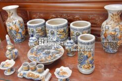 Bộ Đồ Thờ Gốm Sứ Đầy Đủ Men Rạn Công Đào Rồng