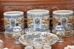 Bộ Đồ Thờ Gốm Sứ Đầy Đủ Men Rạn Công Đào Rồng