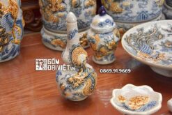 Bộ Đồ Thờ Gốm Sứ Đầy Đủ Men Rạn Công Đào Rồng