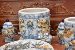 Bộ Đồ Thờ Sứ Men Rạn Cổ Đắp Nổi Rồng 1m07