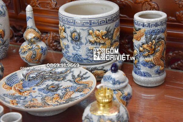 Bộ Đồ Thờ Thổ Công Men Rạn Nổi Bát Tràng
