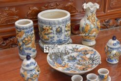 Bộ Đồ Thờ Treo Tường Men Rạn Đắp Nổi Bát Tràng C11