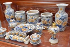 Set Đồ Thờ Men Rạn Bát Tràng Hoa Sen Nổi C5