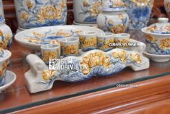 Set Đồ Thờ Men Rạn Bát Tràng Hoa Sen Nổi C5