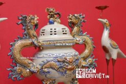 Bộ Đỉnh Hạc Tam Sự Sứ Men Rạn Nổi