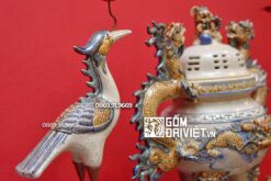 Bộ Đỉnh Hạc Tam Sự Sứ Men Rạn Nổi