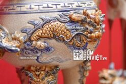 Bộ Đỉnh Hạc Tam Sự Sứ Men Rạn Nổi