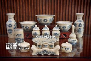 bộ đồ thờ men rạn giả cổ rồng bát hương lựu