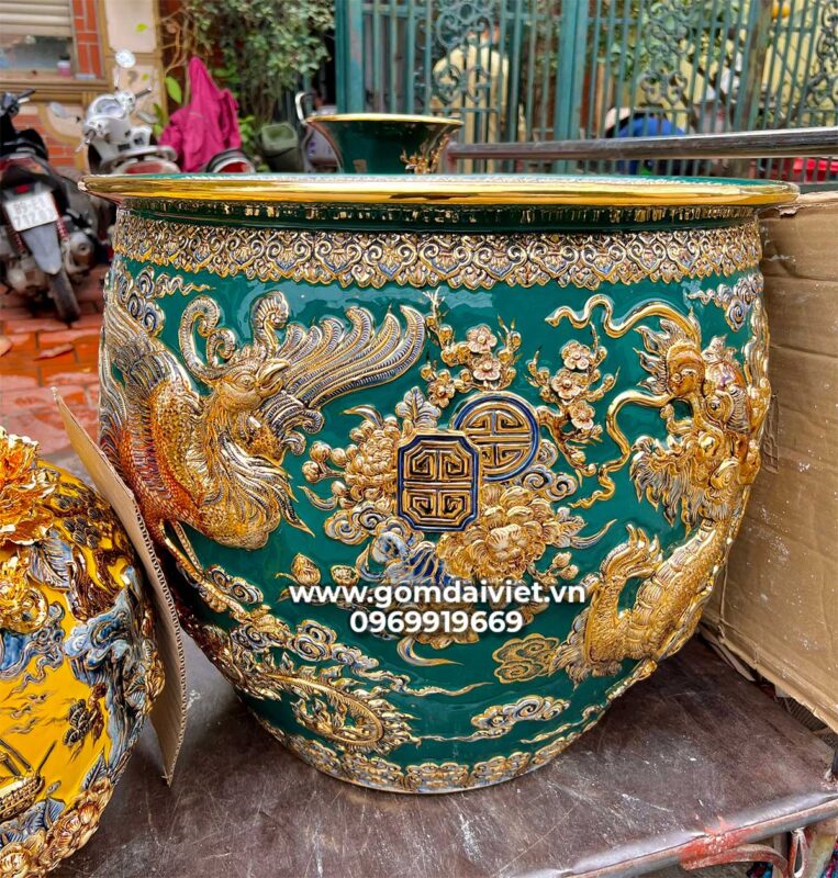 Thống rồng phượng chữ thọ vẽ vàng